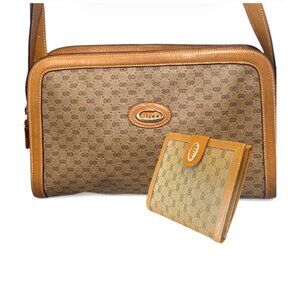 Vintage Gucci Micro GG Supreme Crossbody Bag and Matching Wallet Set